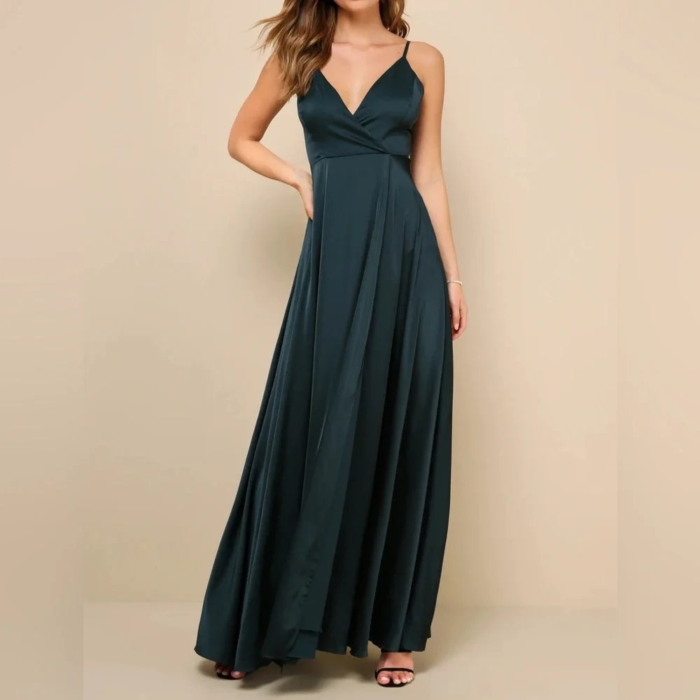 Lulus Ode To Love Emerald Green Satin Maxi Dress NWT Medium - Picture 3 of 4